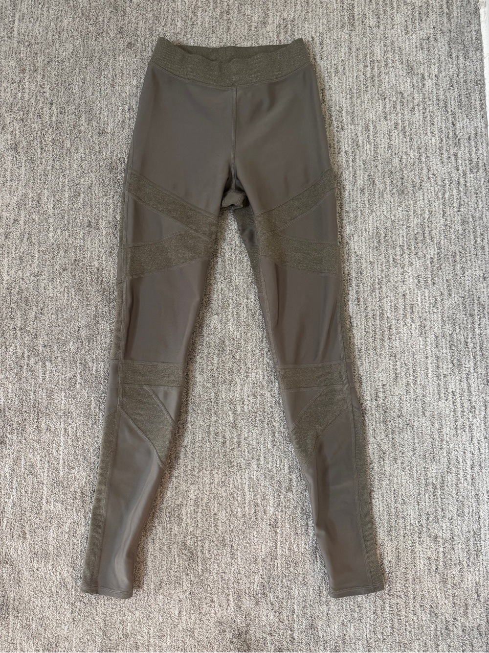 Alo Khaki Olive Paneled High-Waist Stretch Knit Waistband Yoga Leggings S